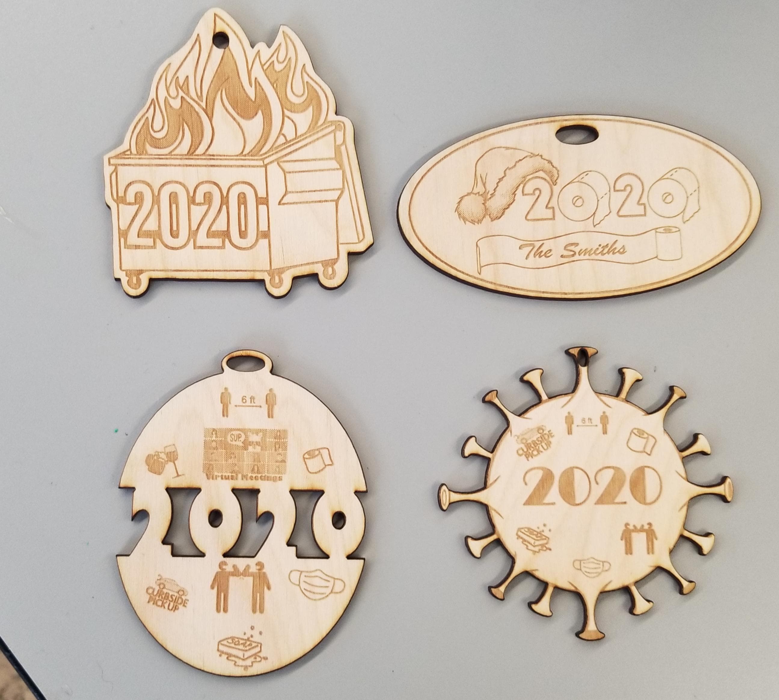 2020 Themed Christmas Ornament Bundle Laser Cut Files (SVG, DXF)