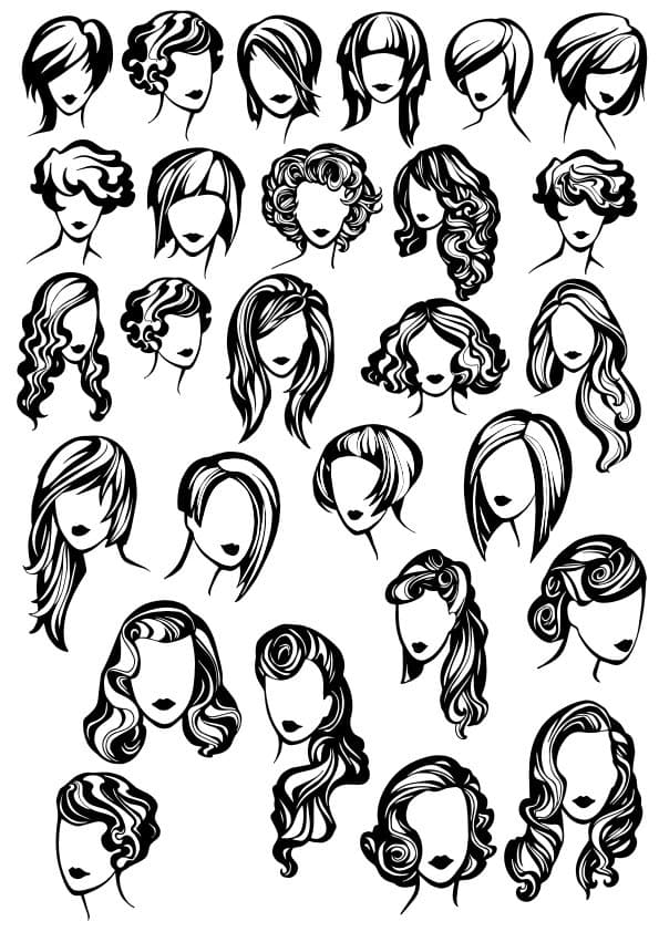 25 Stylish Female Hairstyles Silhouette Vector Pack (SVG, DXF)