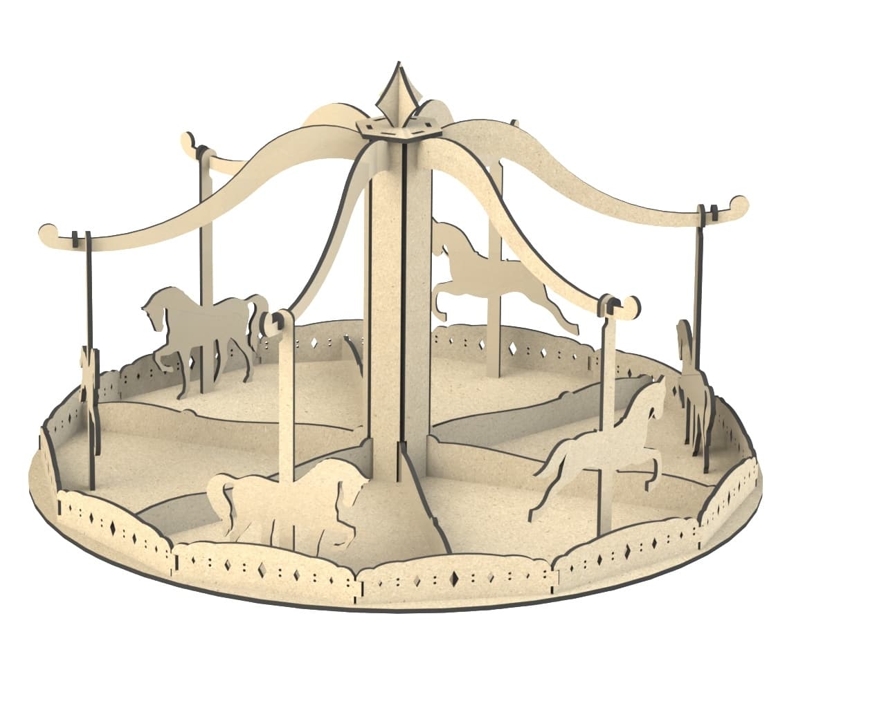 3D Carousel Mechanical Model Laser Cut Template Vector File