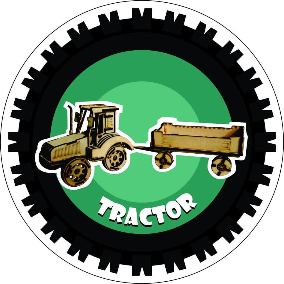 3D Farm Tractor with Trailer Laser Cut Vector File
