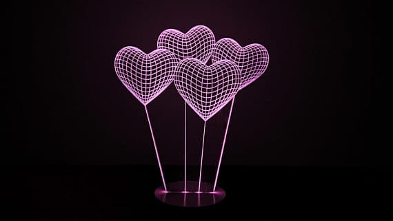 3D Illusion Heart Lamp Vector Design for Laser Cutting