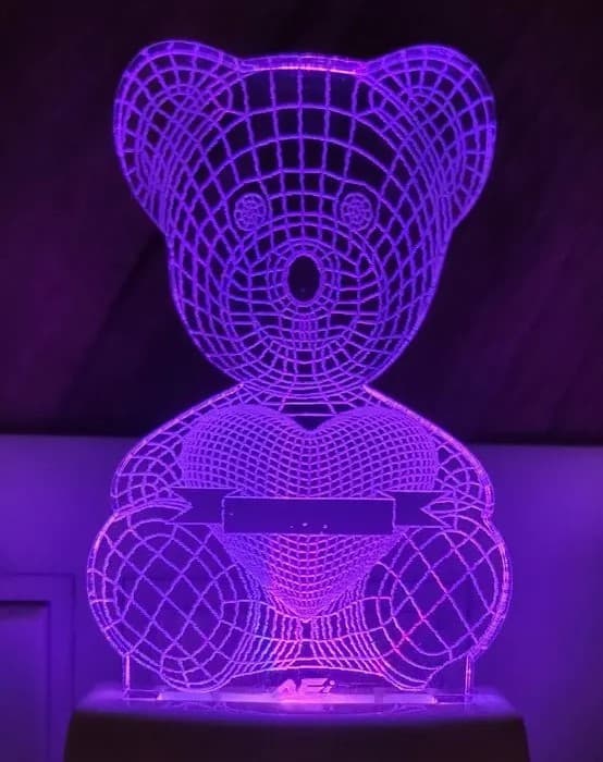3D Illusion Teddy Bear with Heart Lamp Laser Cut Vector File