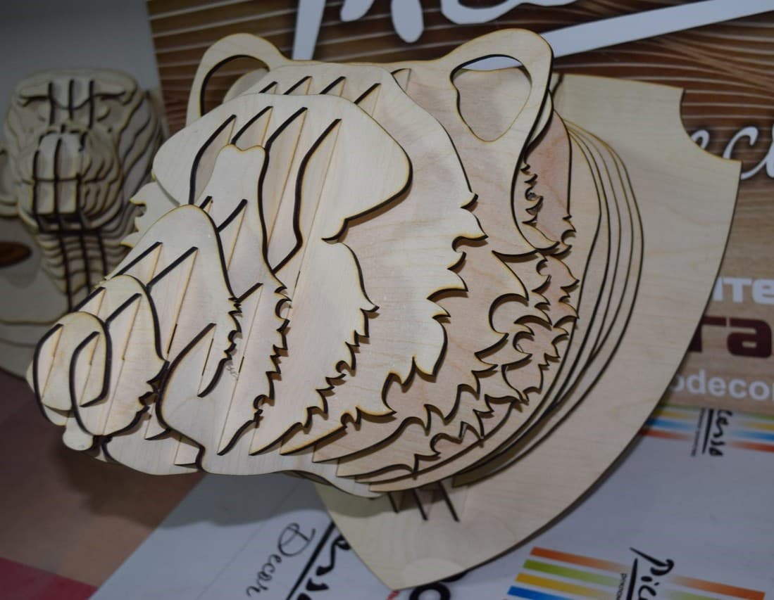 3D Layered Bear Head Wall Art Laser Cut Vector File