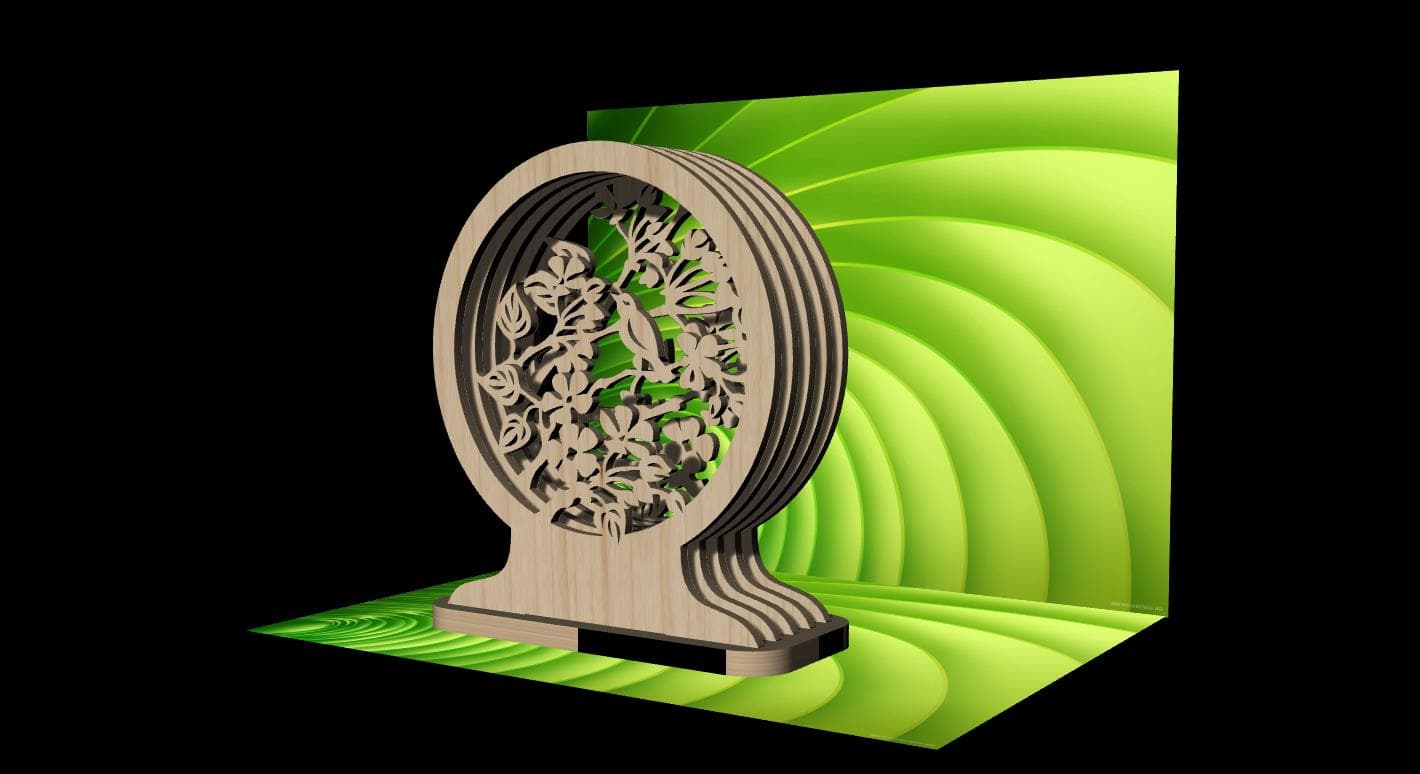 3D Layered Bird and Flower Tunnel Art Laser Cut File