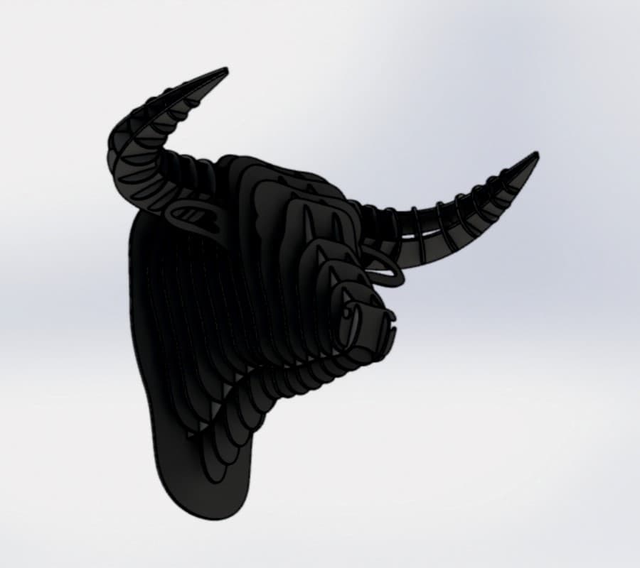 3D Layered Bull Head Wall Art Laser Cut Vector File