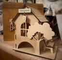 Plano Vectorial de Mini Casa de Bienvenida 3D para Corte Láser