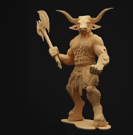 3D Minotaur Warrior Laser Cut Wood Puzzle Vector Plan