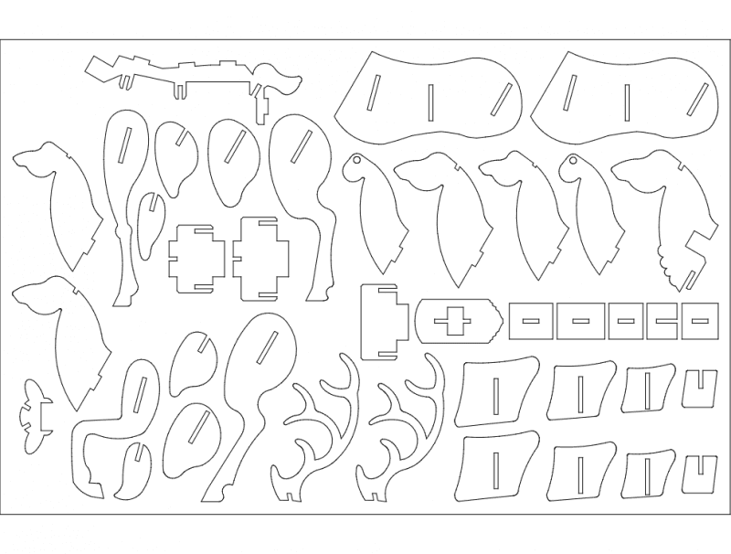 3D Reindeer Puzzle Laser Cut Vector File DXF