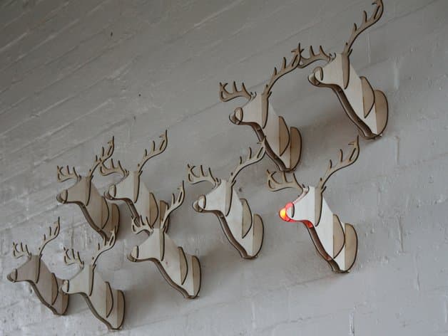 3D Reindeer Wall Mount Laser Cut Project - DXF File