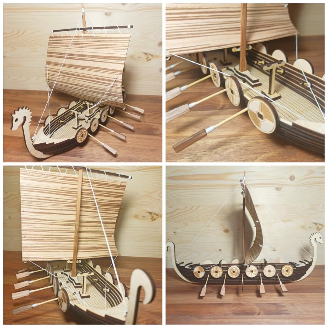 Modelo Vectorial de Barco Vikingo 3D para Corte Láser (CDR)