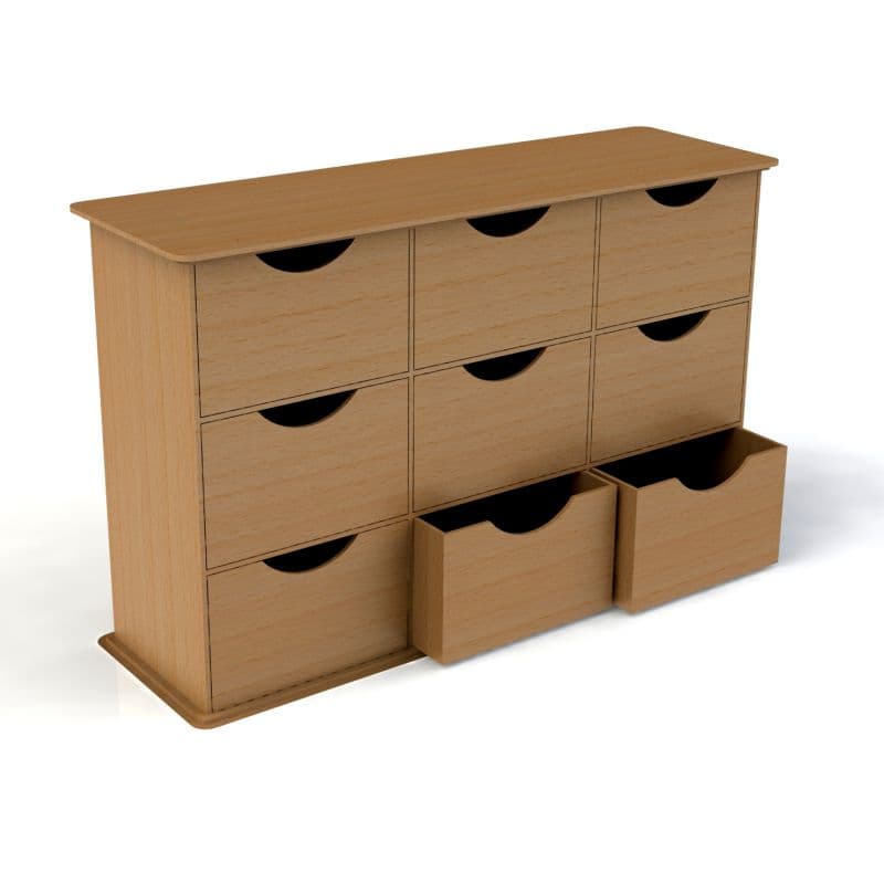 9-Drawer Desktop Organizer DXF Vector File for Laser Cutting