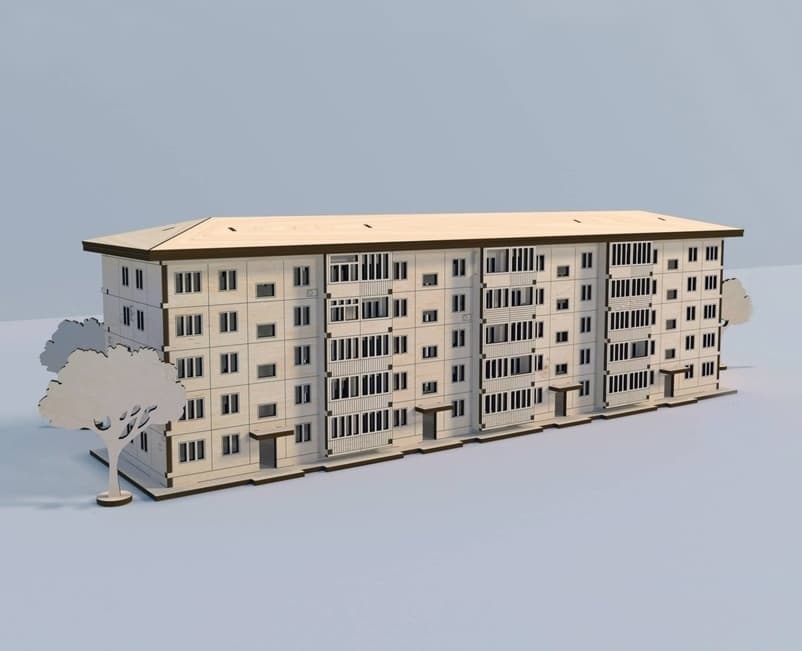 Apartment Building 3D Puzzle Laser Cut Vector File