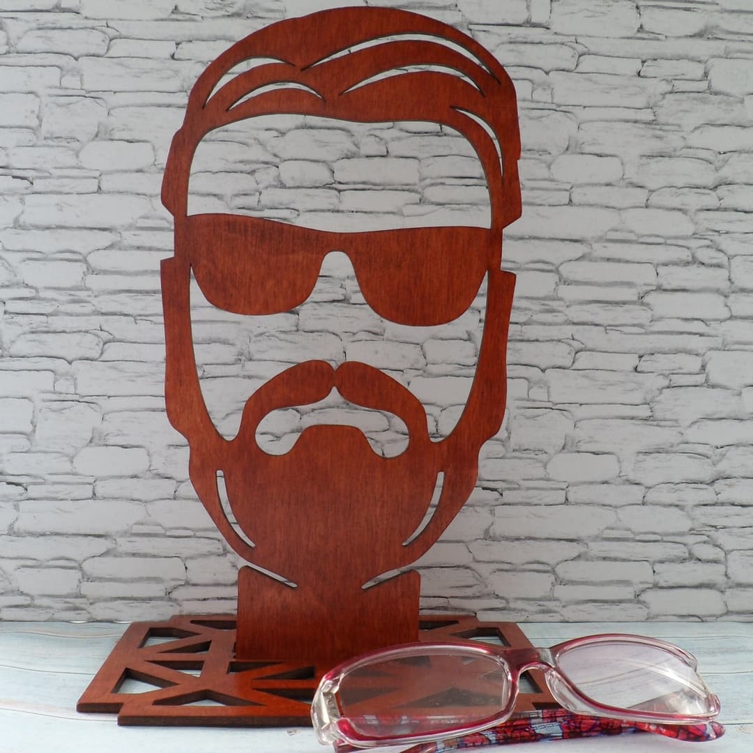 Bearded Man Glasses Holder Stand Laser Cut Vector File