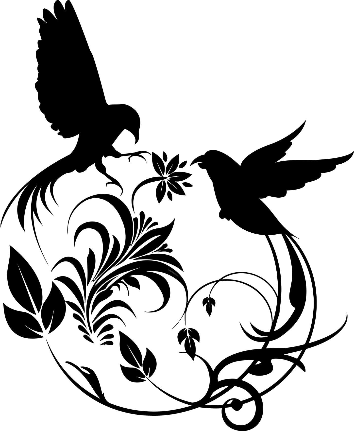 Birds and Floral Swirl Silhouette Vector File