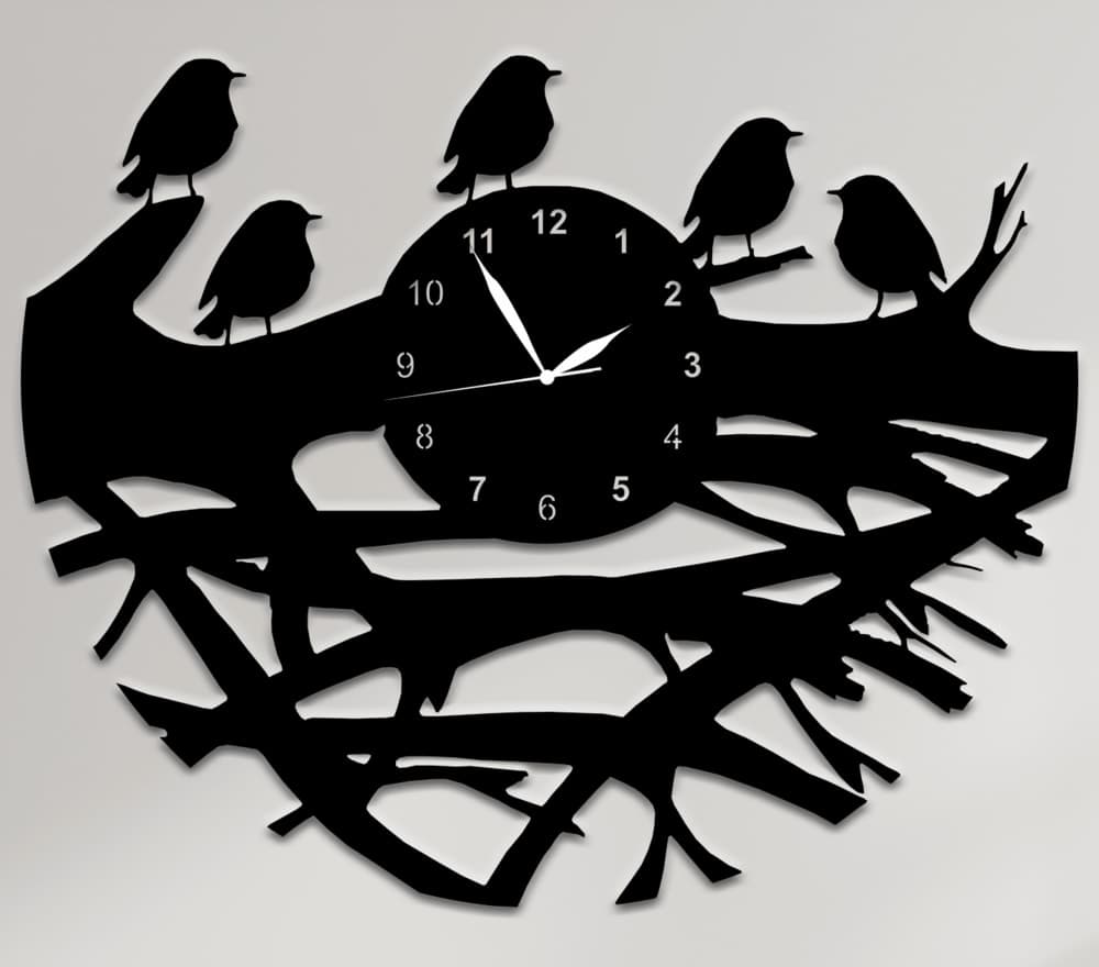 Birds on Branch Wall Clock Vector Design for Laser Cutting (DXF/SVG)
