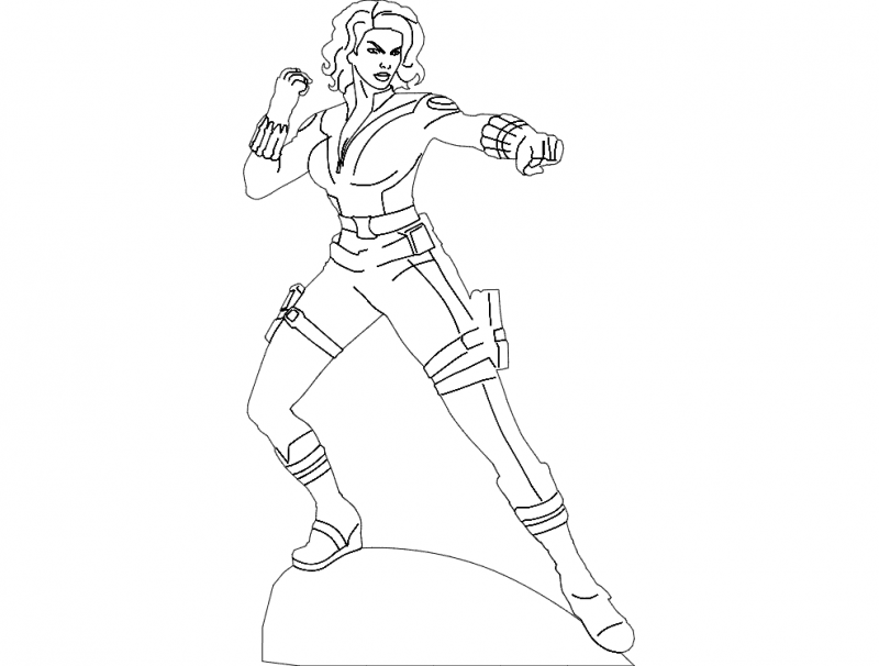 Black Widow Action Pose Vector Design DXF File