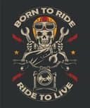 Vetor Emblema de Caveira Motoqueiro Born to Ride em CDR DXF SVG