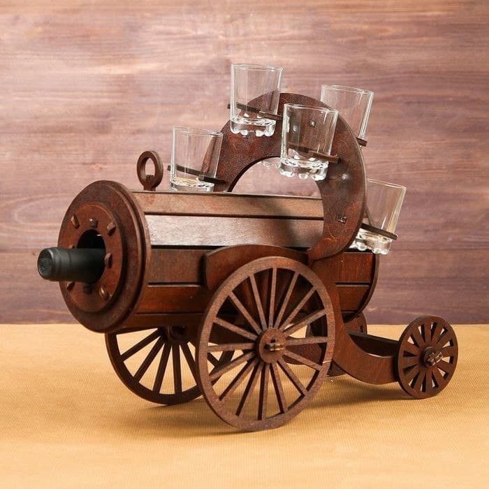 Cannon Style Wine Bottle and Shot Glass Holder Laser Cut Vector