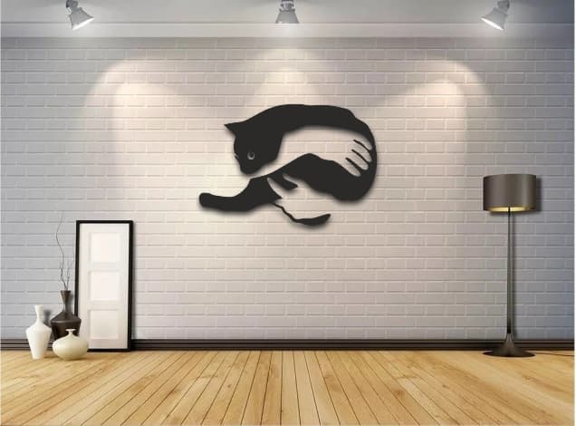 Cat and Hand Silhouette Wall Art Laser Cut Vector File