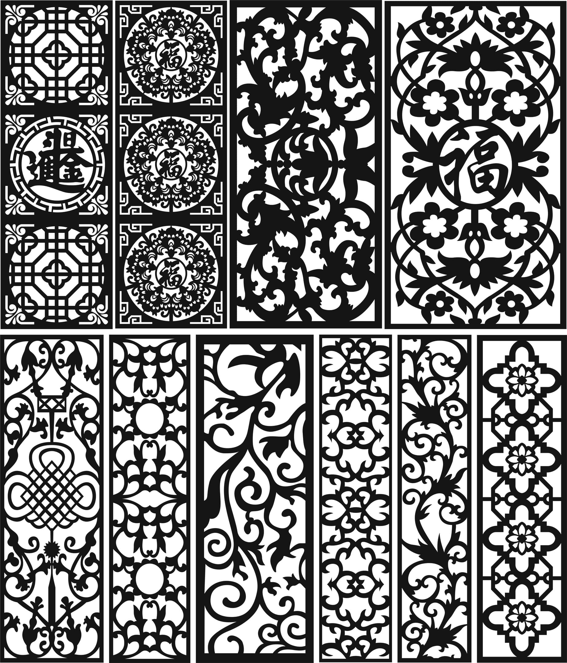 Chinese Style Decorative Screen Panels Vector Files for Laser Cut