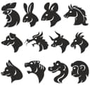 Conjunto de Vectores de Siluetas de Animales del Zodiaco Chino