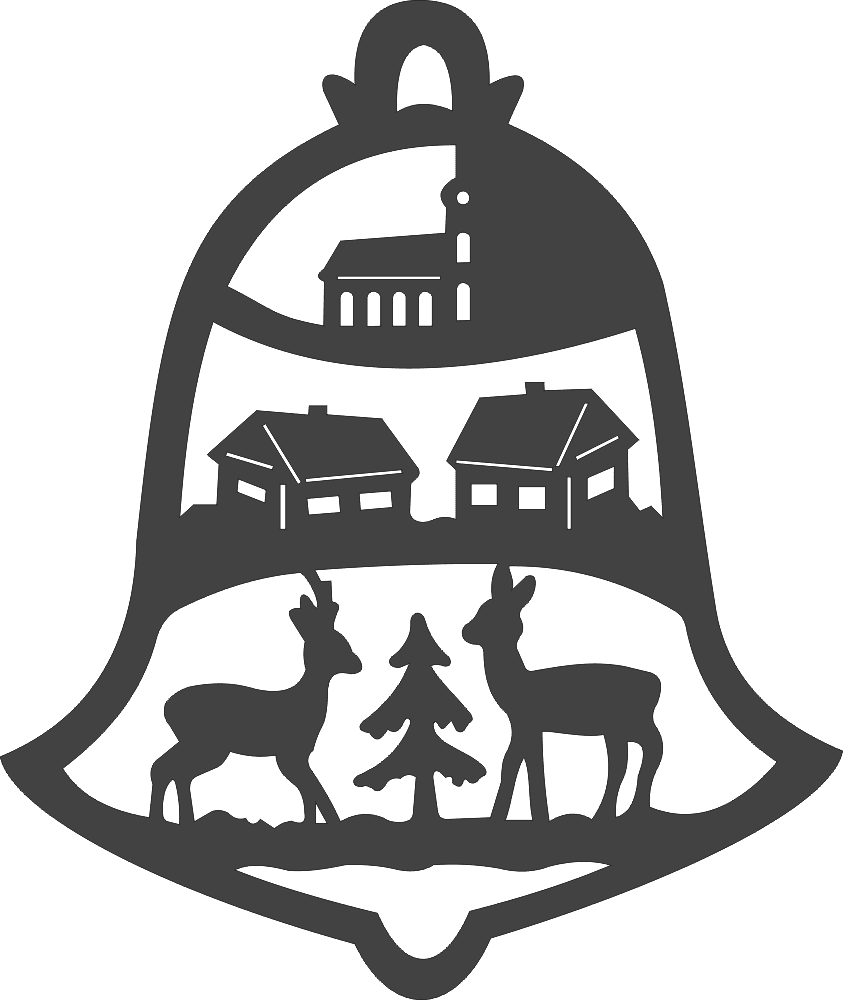 Christmas Bell with Winter Village and Deer DXF Vector File