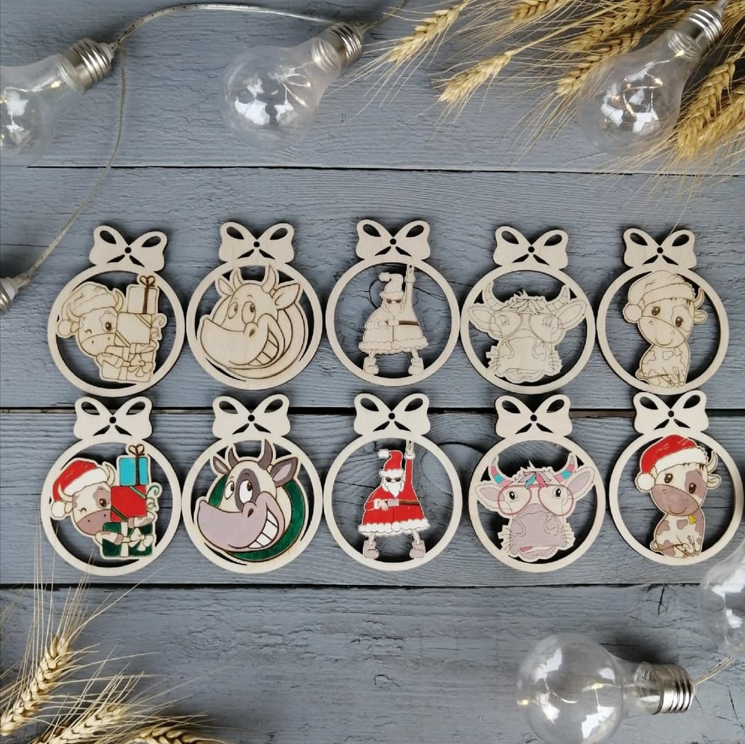 Christmas Cow Ornament Collection Laser Cut Vector File