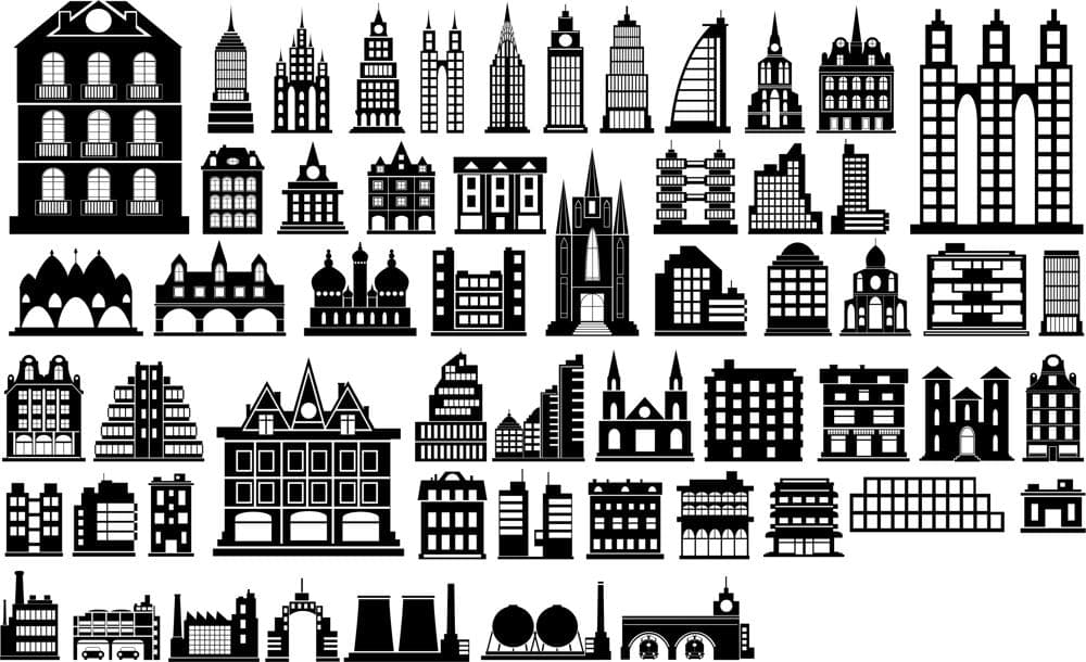 City Skyline Building Silhouettes Vector Collection