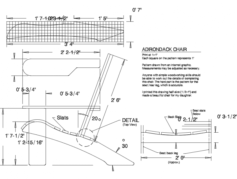 Classic Adirondack Chair Woodworking Plan DXF File