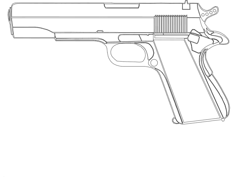Classic M1911 Pistol Vector Silhouette DXF File for CNC
