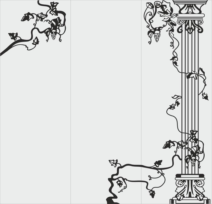 Classical Column with Grapevine Scrollwork Vector for Laser Cutting