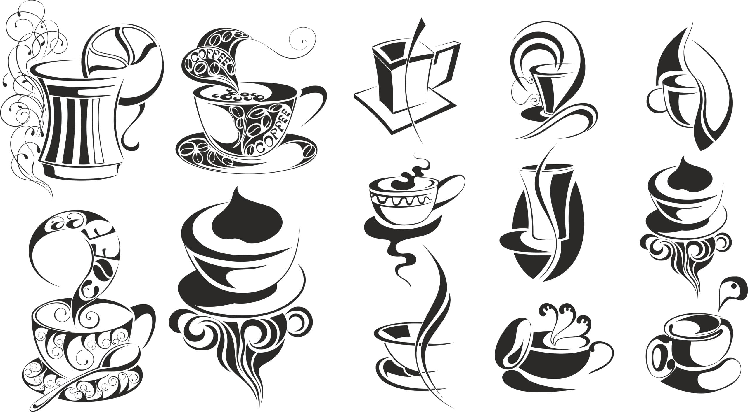 Coffee Shop Icon Set Vector Collection for Laser Cutting