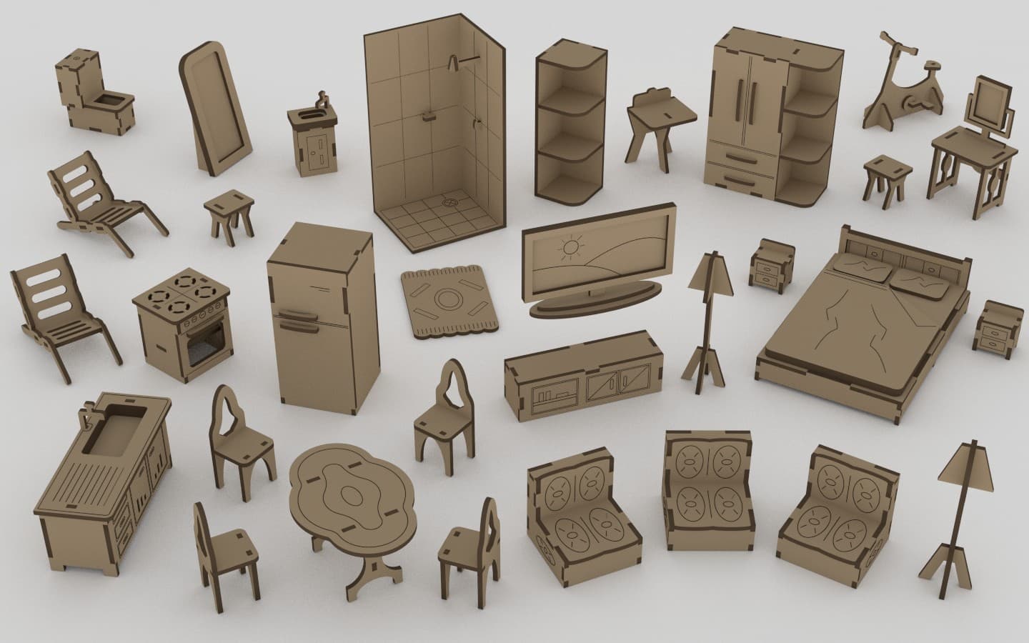Complete Dollhouse Furniture Mini Kit Laser Cut Vector File