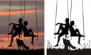 Couple on Swings with Fox Silhouette Laser Cut Vector