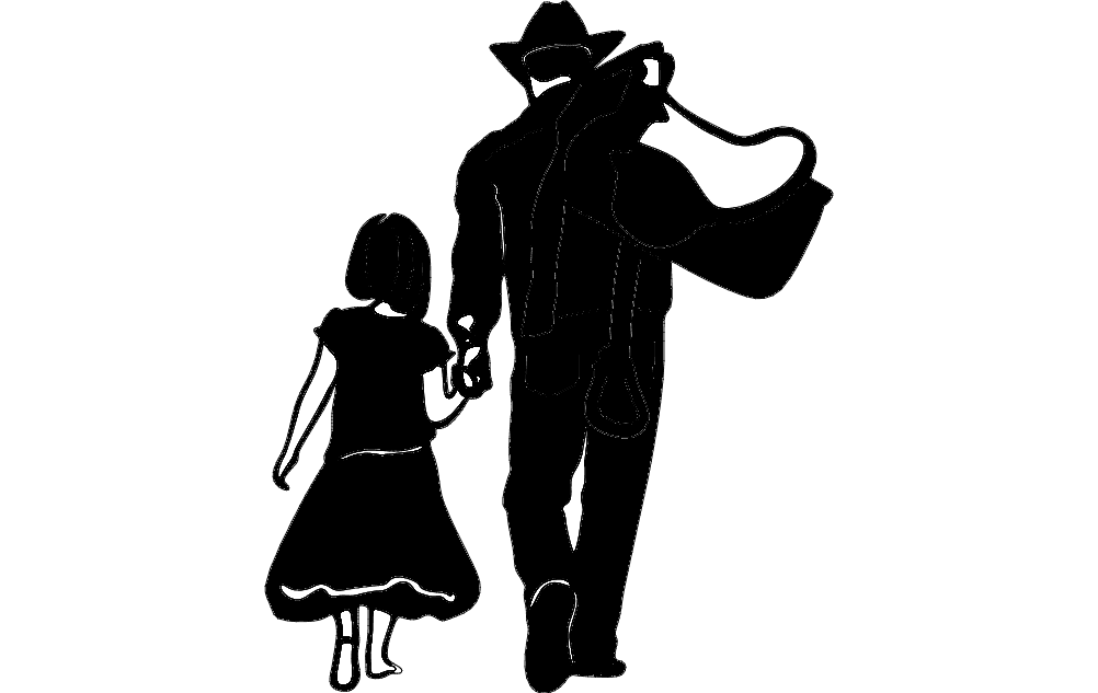 Cowboy Father and Daughter Silhouette Vector DXF File