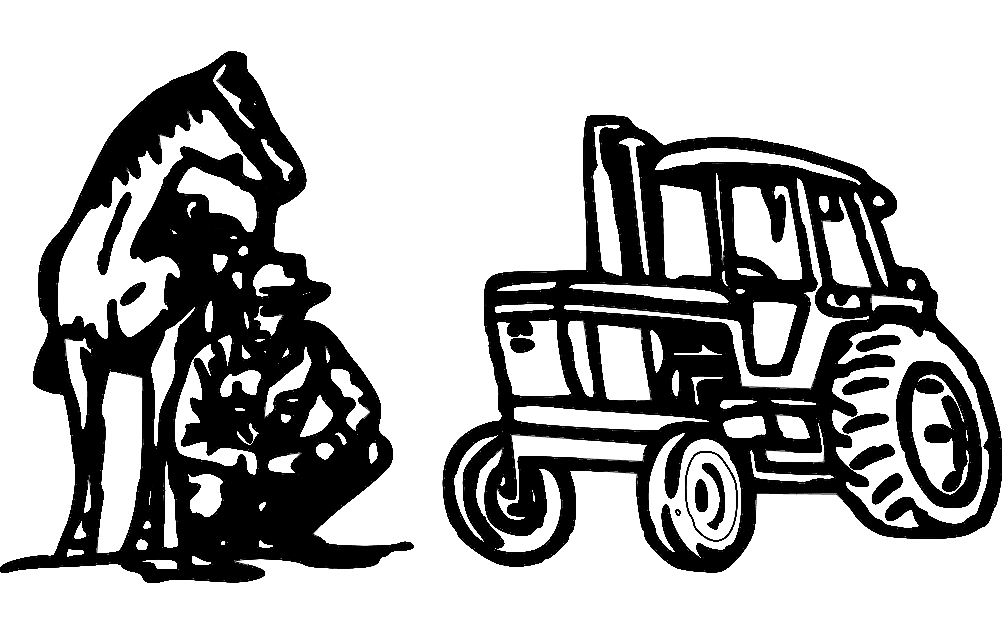 Cowboy with Horse and Tractor Vector Design DXF File