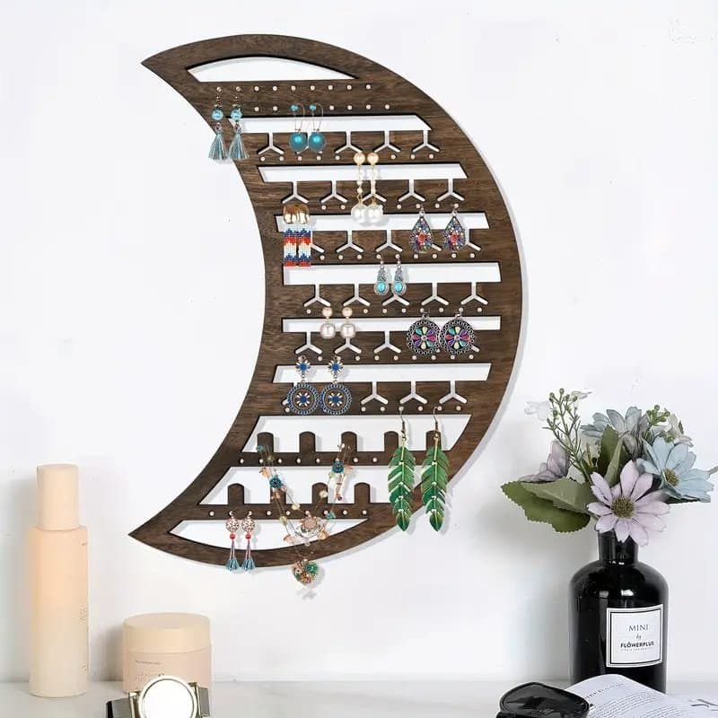 Crescent Moon Wall Jewelry Organizer Laser Cut Vector File