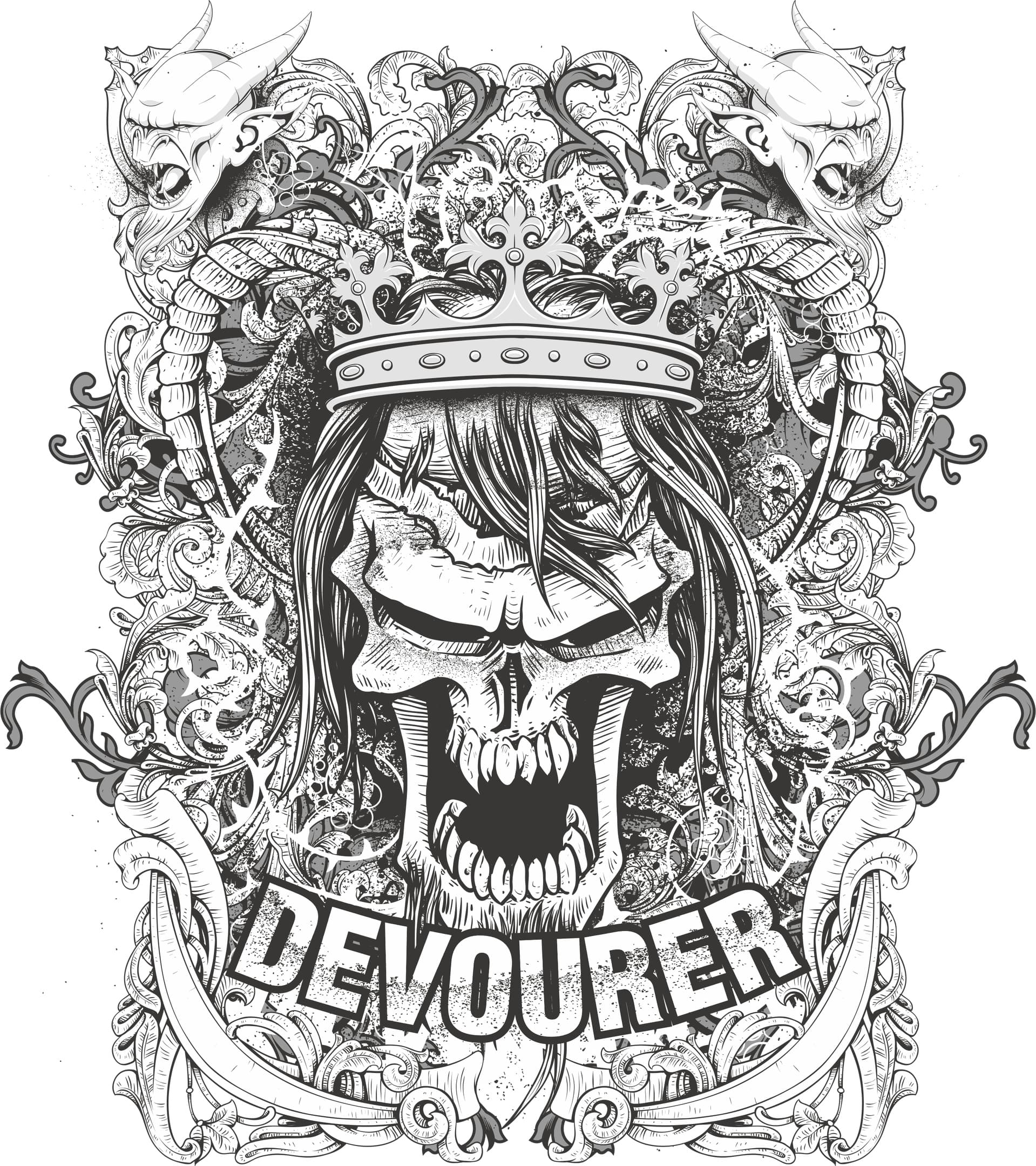 Crown Skull Devourer Vector Graphic for Laser Cutting and CNC