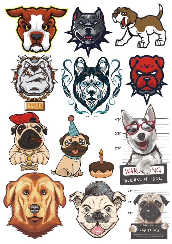 Cute and Tough Dog Vector Designs Set for Laser Cutting