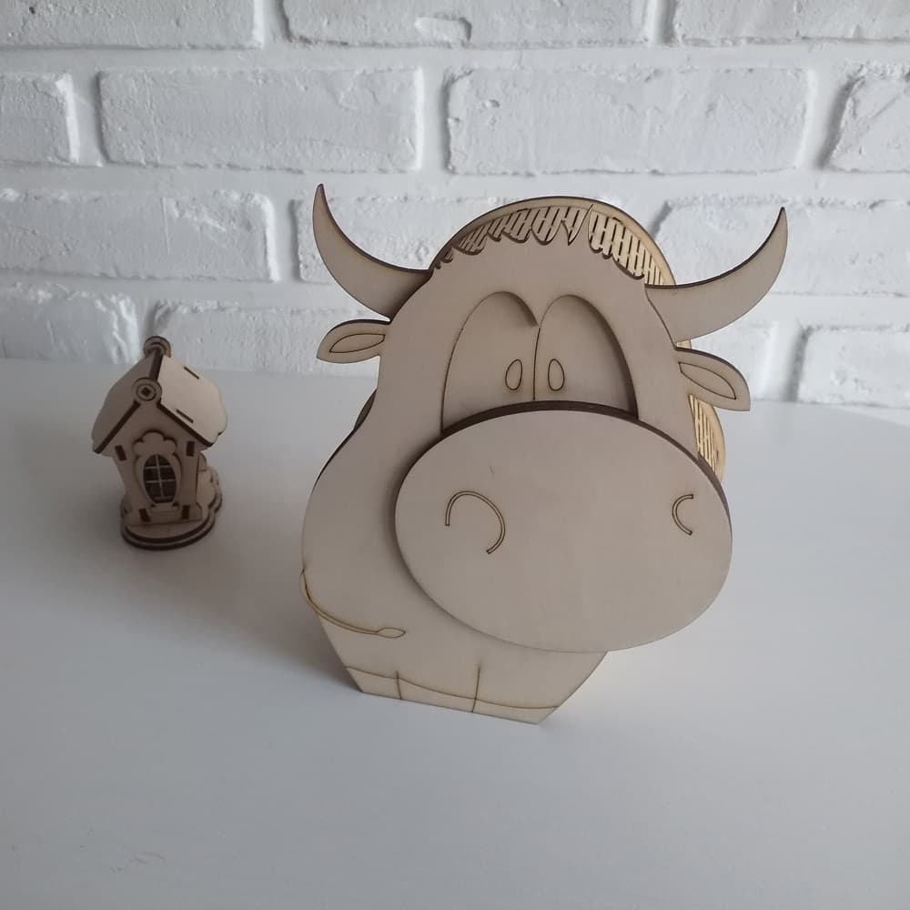 Cute Bull 3D Wooden Gift Box Laser Cut Vector File