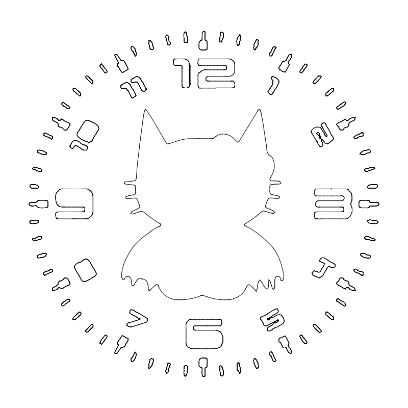 Cute Cat Bat Clock Face Vector Design DXF File