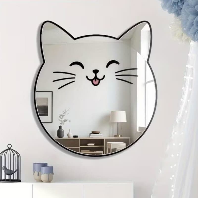 Cute Cat Face Shaped Mirror Vector File for Laser Cutting