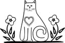 Diseño Vectorial de Gato con Flores y Corazón para Corte Láser