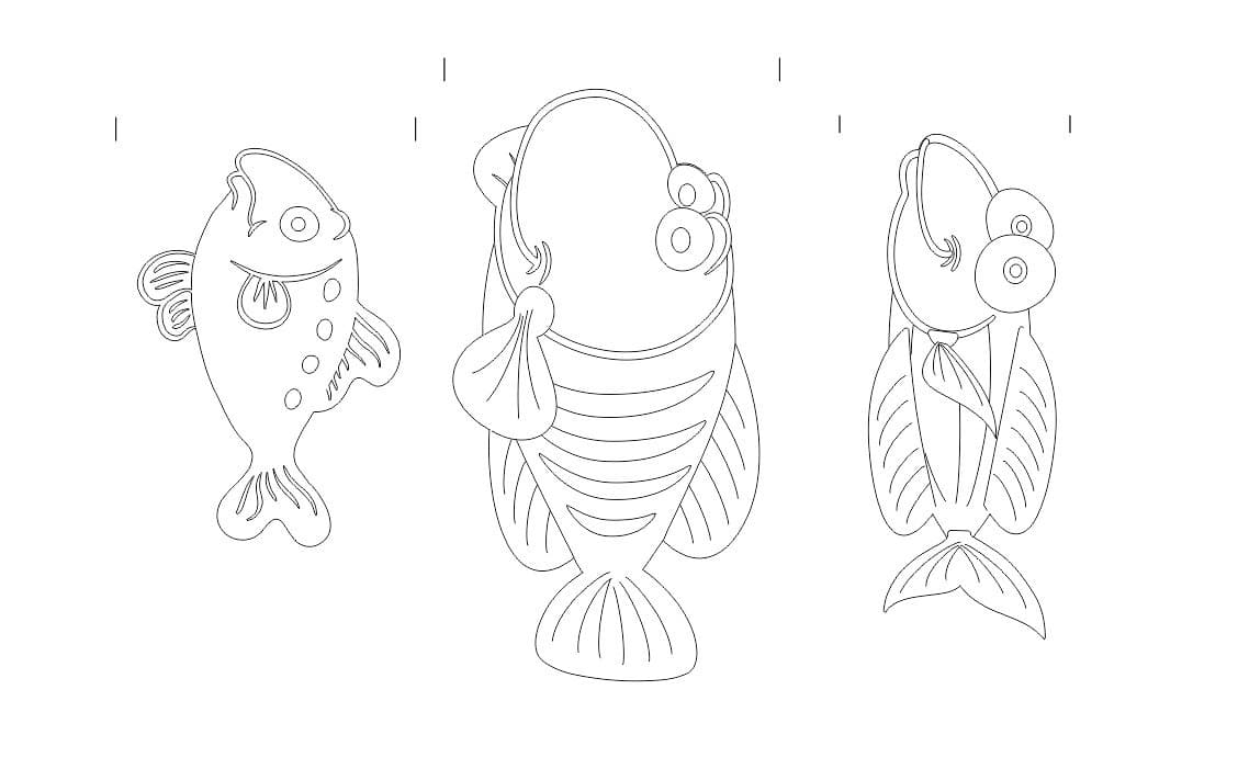 Cute Fish Trio Vector Design for Laser Cutting DXF SVG