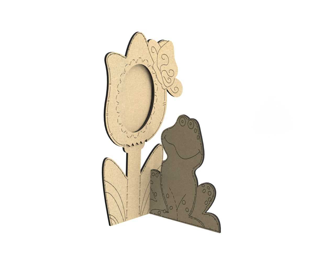 Cute Frog and Flower Photo Frame Laser Cut Vector File