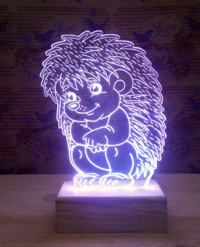 Cute Hedgehog 3D LED Lamp Vector Design for Laser Cutting DXF