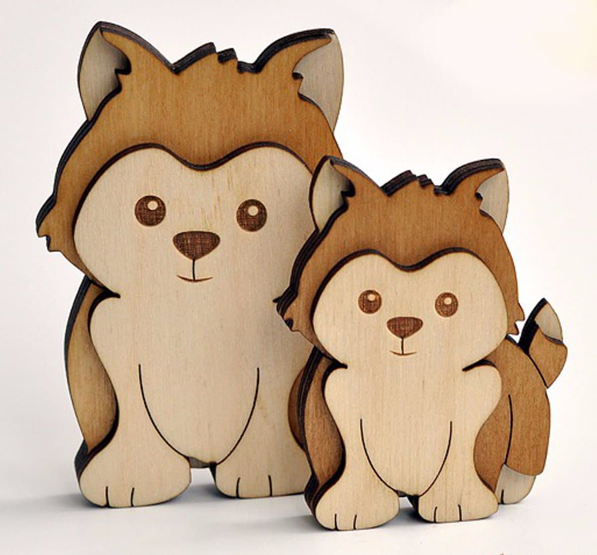 Cute Layered Wolf Puppy Pair Laser Cut Vector File