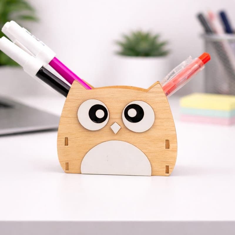 Cute Owl Pen Holder Laser Cut Vector File