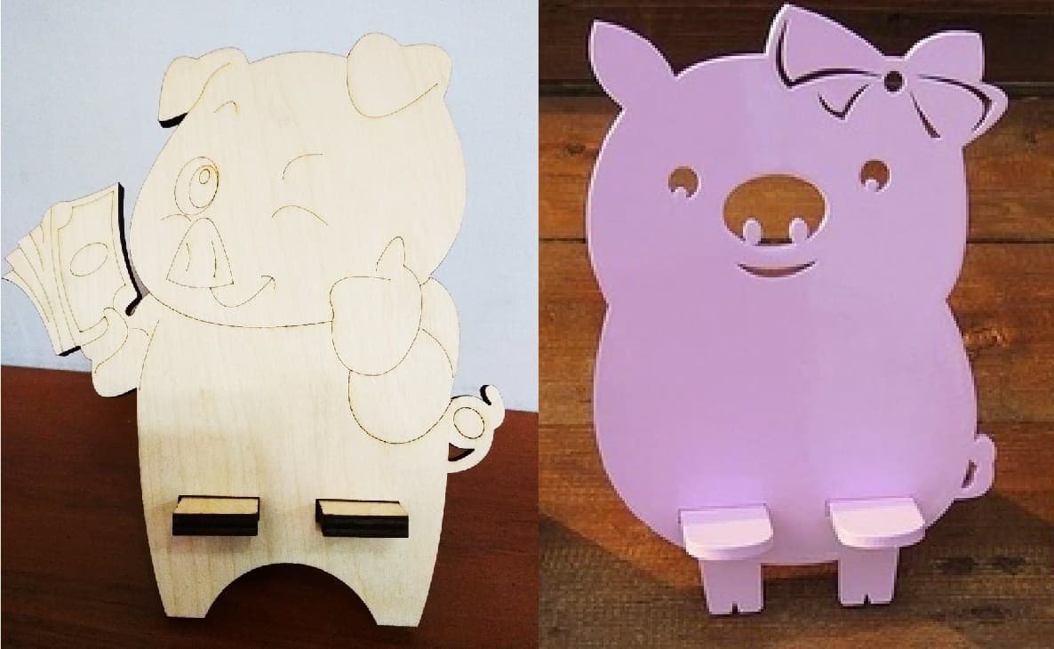 Cute Piggy Phone Stand Laser Cut Vector File (CDR, DXF)