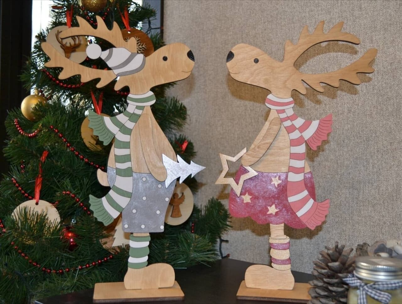 Cute Reindeer Couple Christmas Decor Laser Cut Vector File